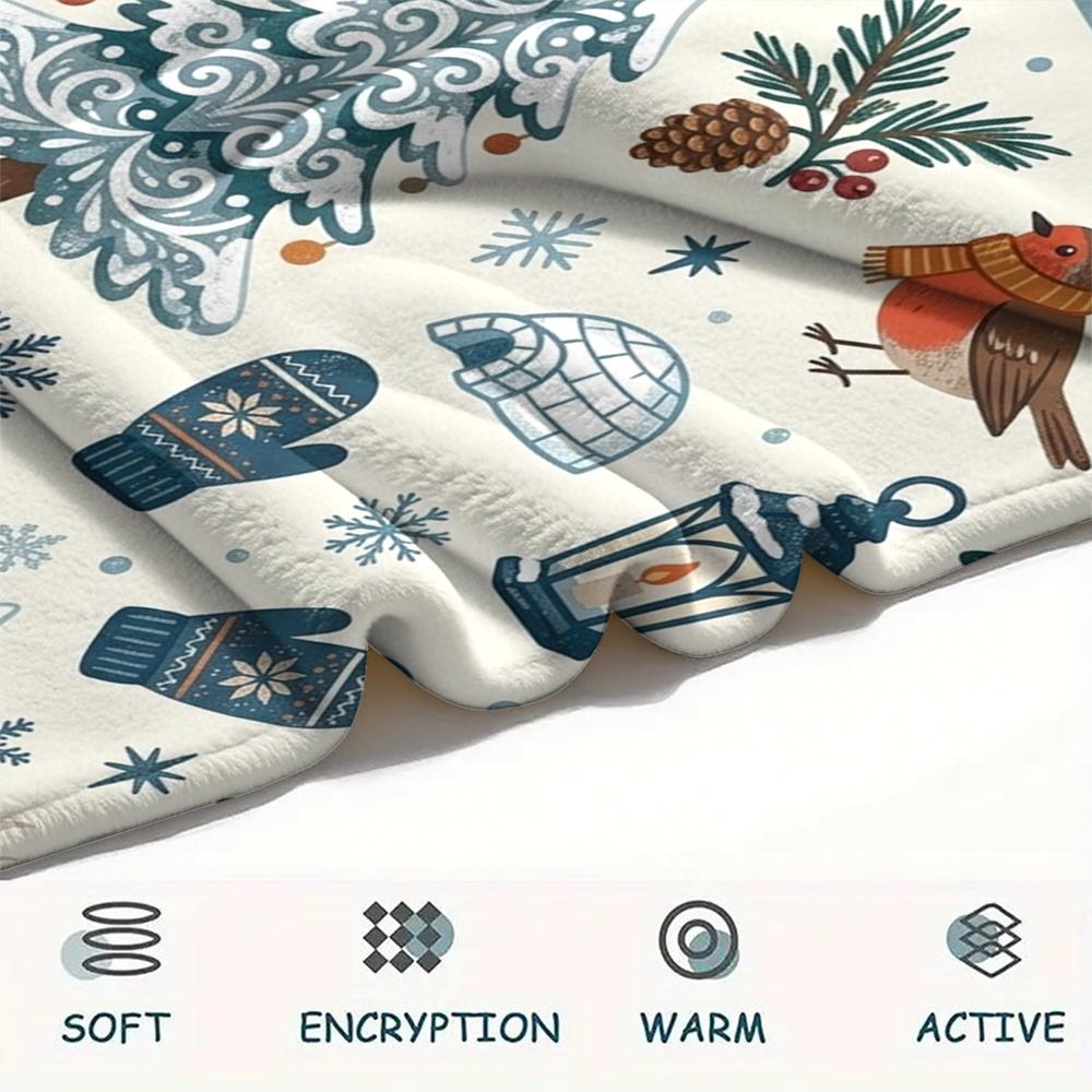 1Pc Cute Season Print Flannel Blanket, High quality Comfortable for All Seasons, Home Decor, Warmth and Comfort, Perfect for Christmas Gifts W50