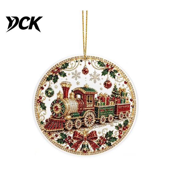 Festive Wall Hanging Christmas Acrylic Ornament, 2D Flat Double Side Printed Office Holiday Decorations Santa Snowman Pendant for Tree Window,