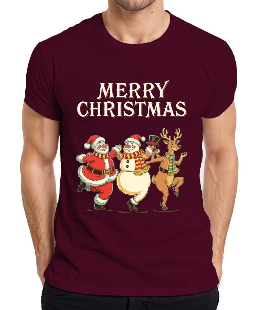 Merry Christmas Santa Claus Snowunisex Reindeer Dancing Vintage Unisexs Tshirt