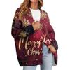 Women's Fashion Long Sleeve Christmas Print V-Neck Button Loose Cardigan Top