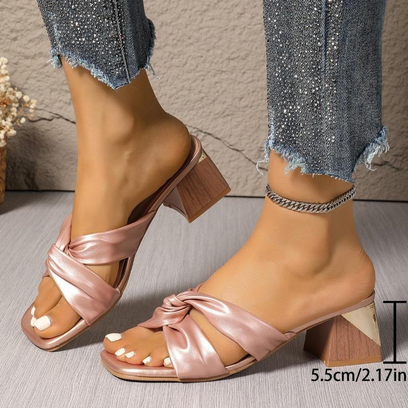 New 4 soft leather slippers outer wear women's shoes, simple cross word with thick heel open toe sandals