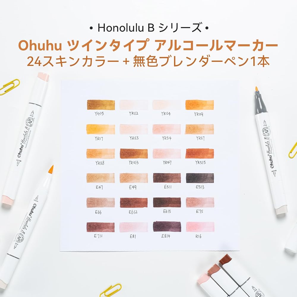 Ohuhu Marker Pen Type, 24 Colors, 25 Pens, Skin Color Professional Favorite Illustration Brush/Fi...