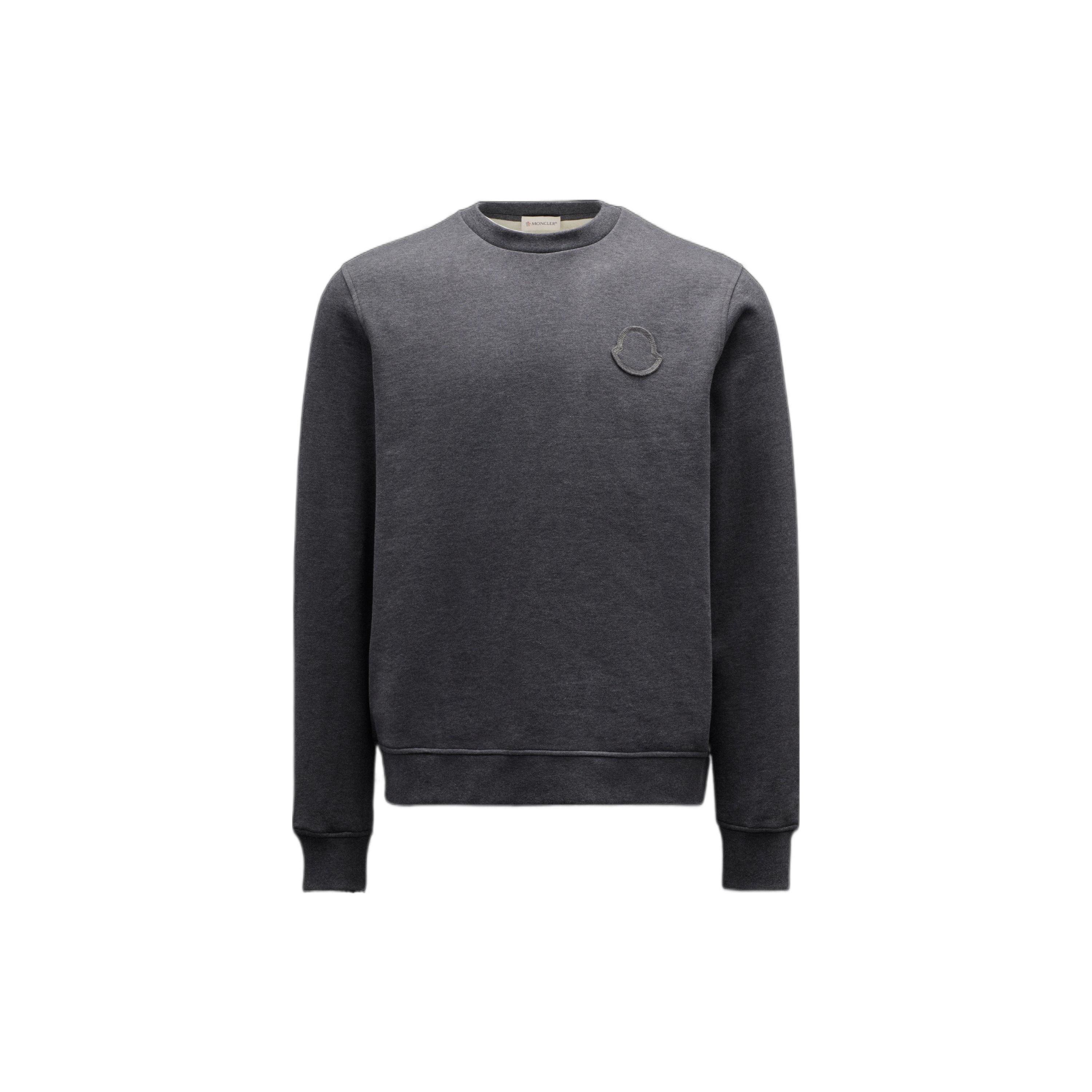Moncler FW22 Effen Kleur Logo Patch Ronde Hals Sweatshirt Heren sweatshirt Grijs H20918G00051899FL990 S