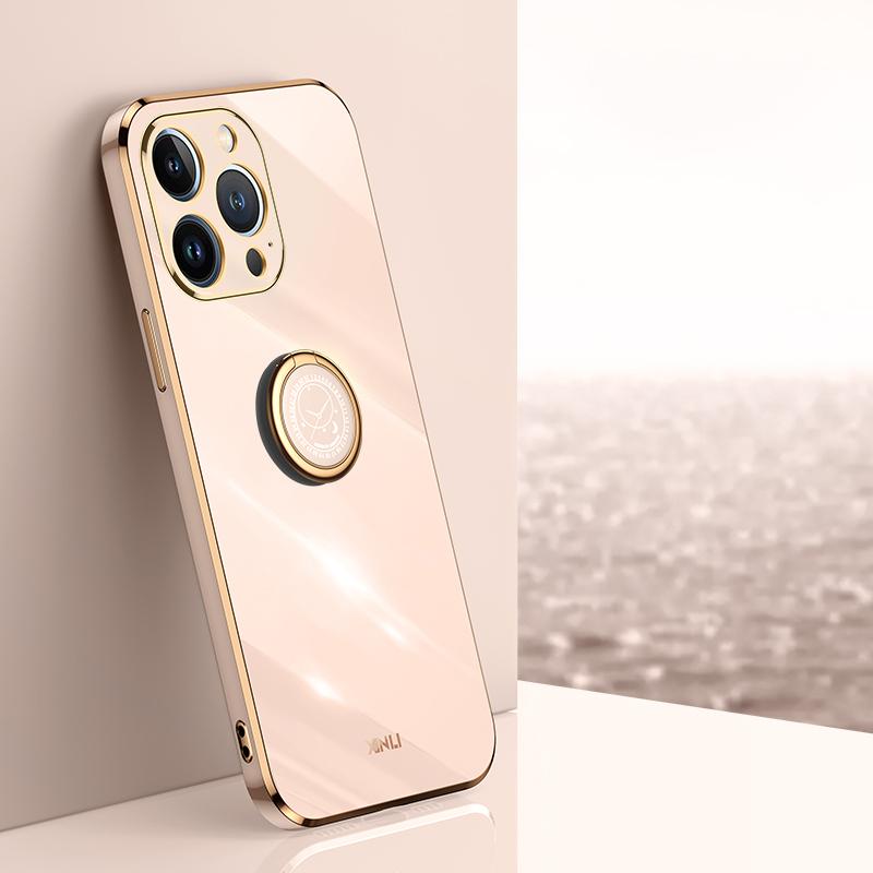 

XINLI For iPhone 16 Pro Case Ring Kickstand Electroplating TPU Phone Cover Pink