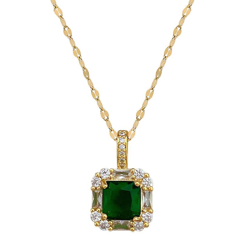 Necklace Earrings Set Light Luxury Full Of Diamonds Green Square Personality Temperament Banquet Earrings Item Group