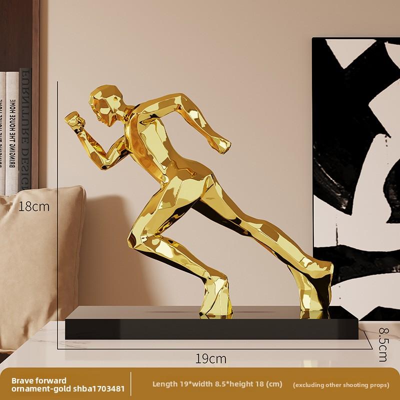 Resin Gold Running Figure Sculpture Bookcase Living Room Decorative Art Gilded Figure Statue Crafts Interior Aesthetic Decor