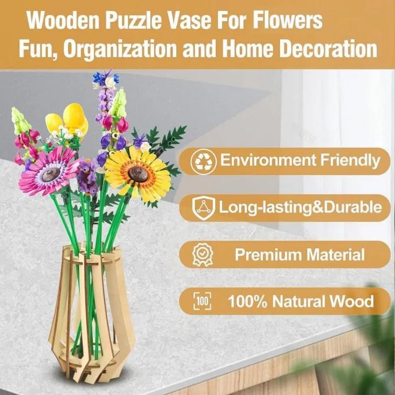 A Top Quality DIY Wooden Stand for Lego Flowers - Roses Cherry Blossoms Sunflowers Tulips Daffodils Lotus Home Decorative Gift