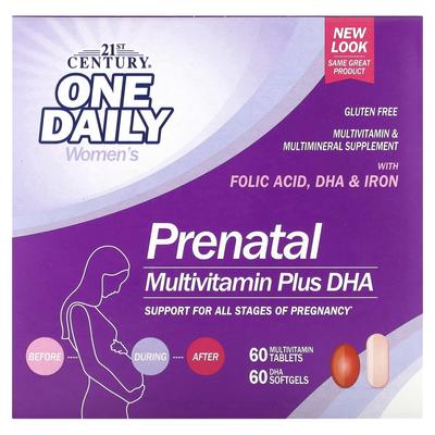 Pränatales Multivitamin/Mineral + DHA, 2 Flaschen, 60 Tabletten/60 Softgelkapseln