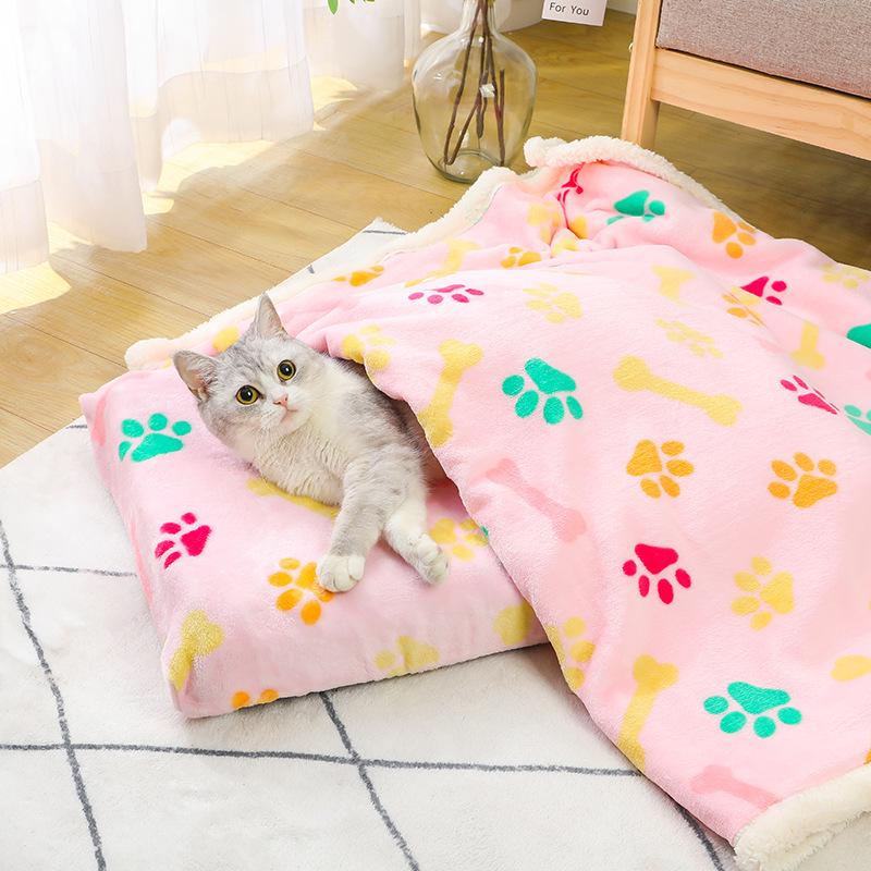 Flannel Sherpa Thickened Double-Layer Pet Blanket and Dog Bed Mat