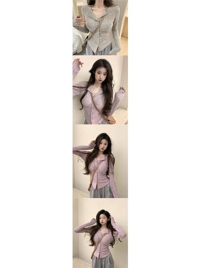 American Gentle Women's Knitted Sweater: Autumn Long-Sleeve Slimming Cardigan with Lapel Design