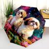 Shih Tzu and Flowers Pattern, Automatic Folding Umbrella, Portable and Foldable Design, 8 Ribs, a Christmas or Birthday Gift.