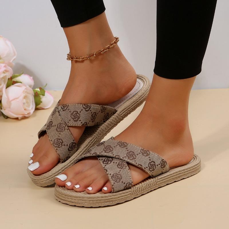 Dámské nové pantofle Summer Cross Drag Móda Konopné lano Svrchní oblečení Pantofle Pro volný čas Sandály a pantofle