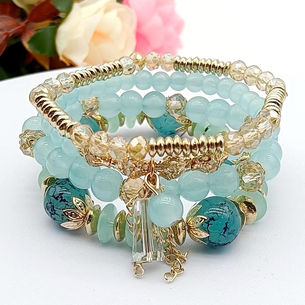 Chic Bohemian Four-Layer Glass Beaded Tassel Women's Bracelet
