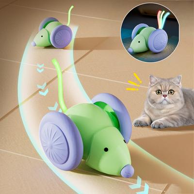 Interactive Cat Toy Electric Mouse Car Automatic Teaser Kitten Pet Toys Rechargeable Intelligent Obstacle Avoidance Cat Car Toy