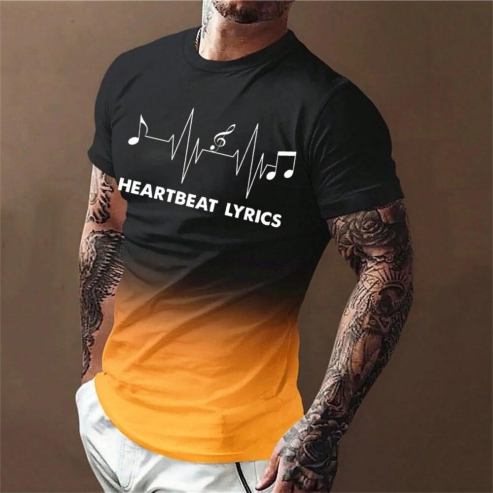 Men's T-Shirt 3D Printing Gradient Style Musical Note Tee Summer Oversized T Shirt For Men Fashion Short Sleeve O-Neck Tops