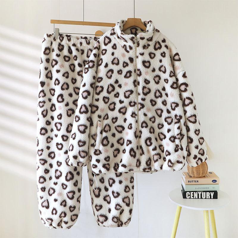 Women's autumn and winter new thickened double-sided Nordic muffin velvet loungewear set, thermal pajamas set can be worn outside