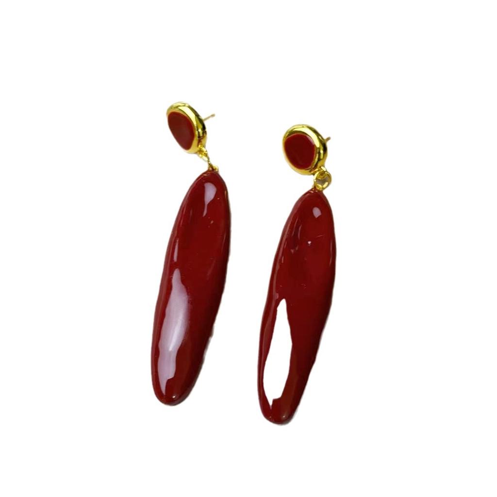 New French Retro Feng Shui Drip Shaped Earrings, Versatile and High-end, Hanging Long Earrings and Earrings