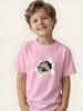 Boy's Simulated Cat Print Round Neck Short-sleeved Children's Summer Skin-friendly
