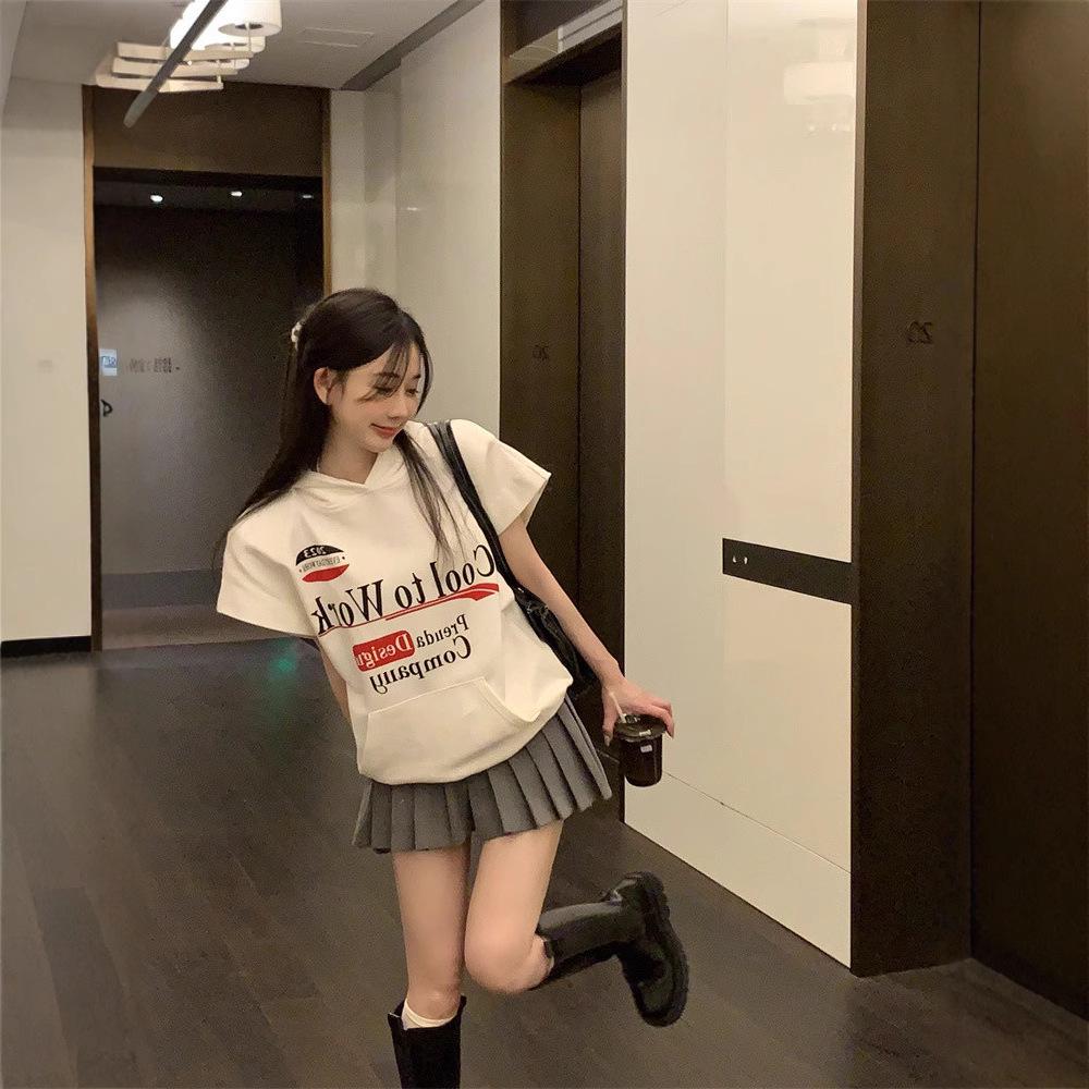 

Versatile Petite Korean Trendy Hooded Letter Print Top M [recommended under 100 jin] білий