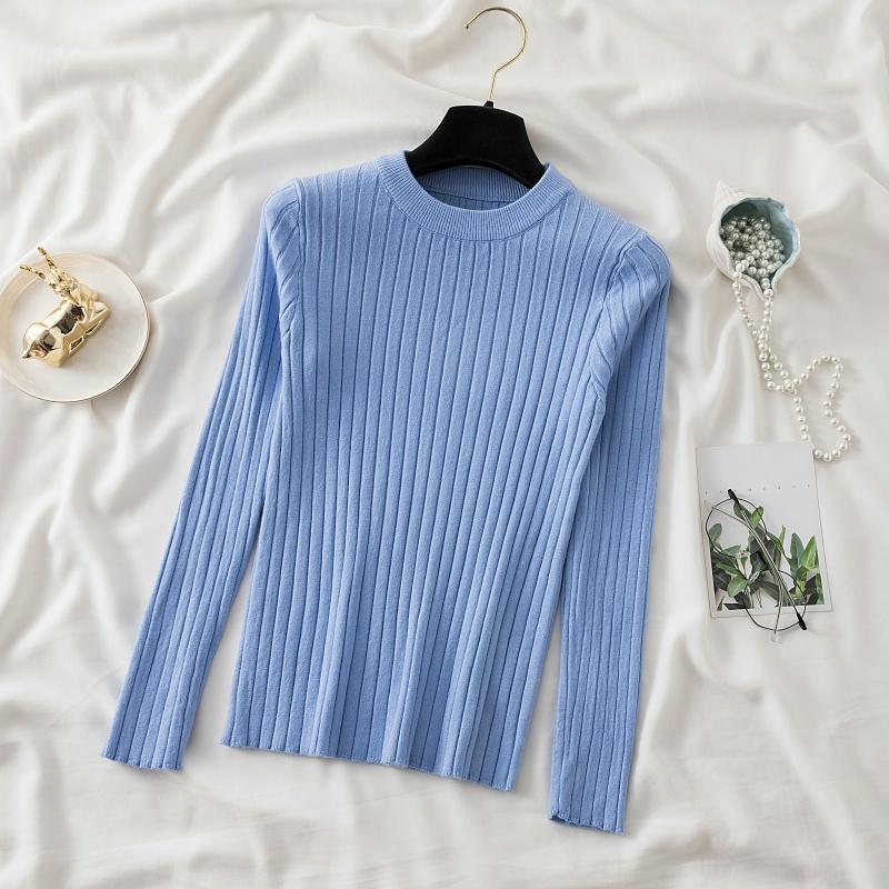 Autumn Neck Fit Round Slim Base Knitted Sweaters Women Winter New Fashion Long Sleeve Pullovers Sweater Woman Elegant Solid Casual Lady Jumpers 25477