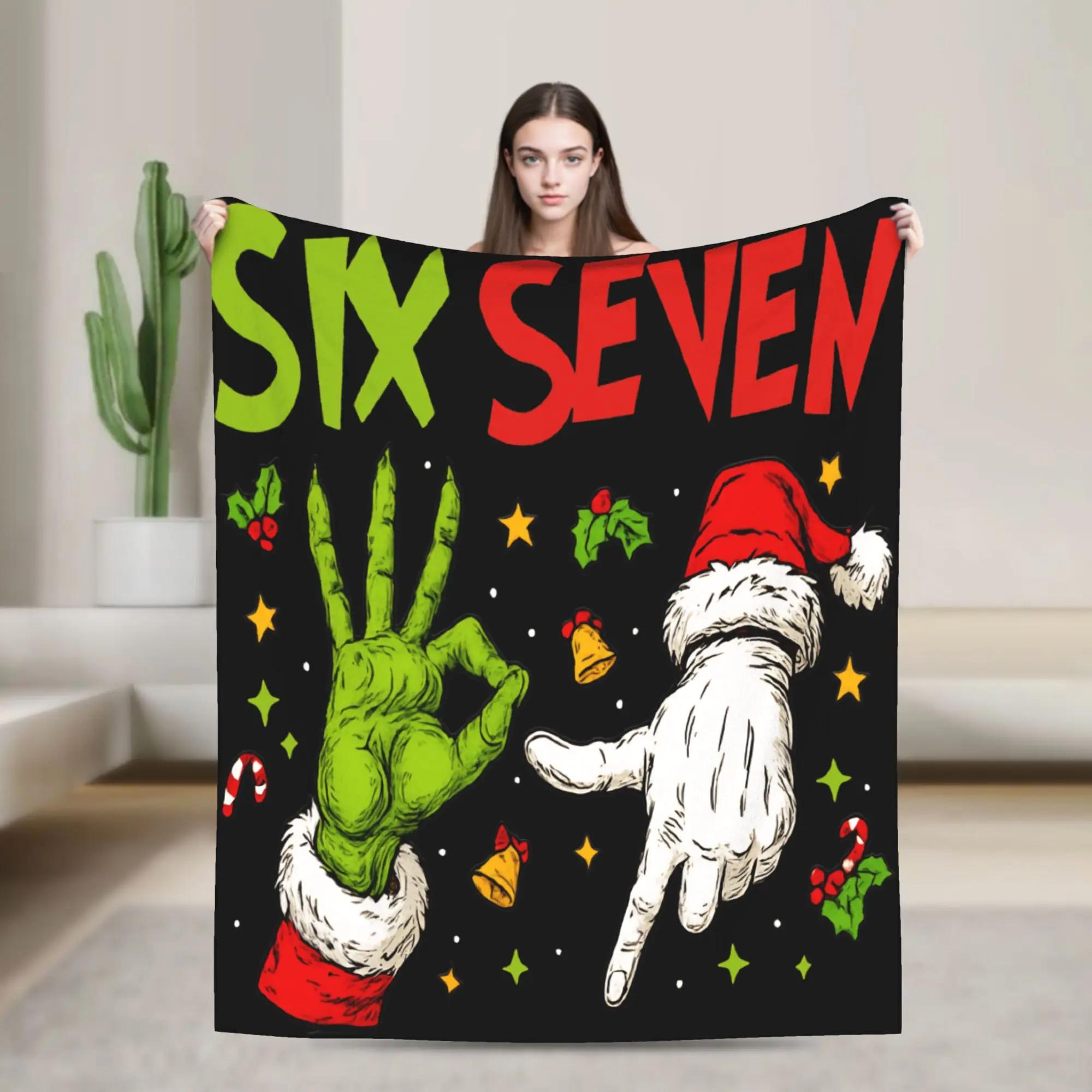 

Trending Six Seven Meme Christmas Xmas Blanket Quality Warm Soft Throw Blanket for Spring Girls Boys Bedroom Funny Bedspread 40x50inch 101x127cm
