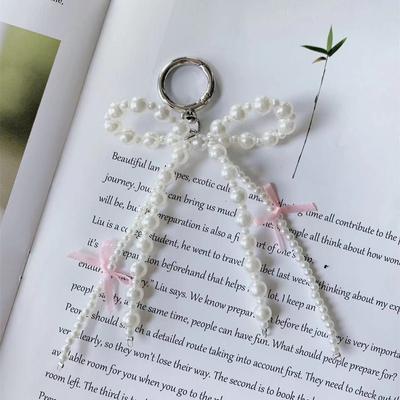 Sweet Pearl Bow Keychain Heart Pendant Keyring Aesthetic Key Holder For Girls Bag Pendant Accessories