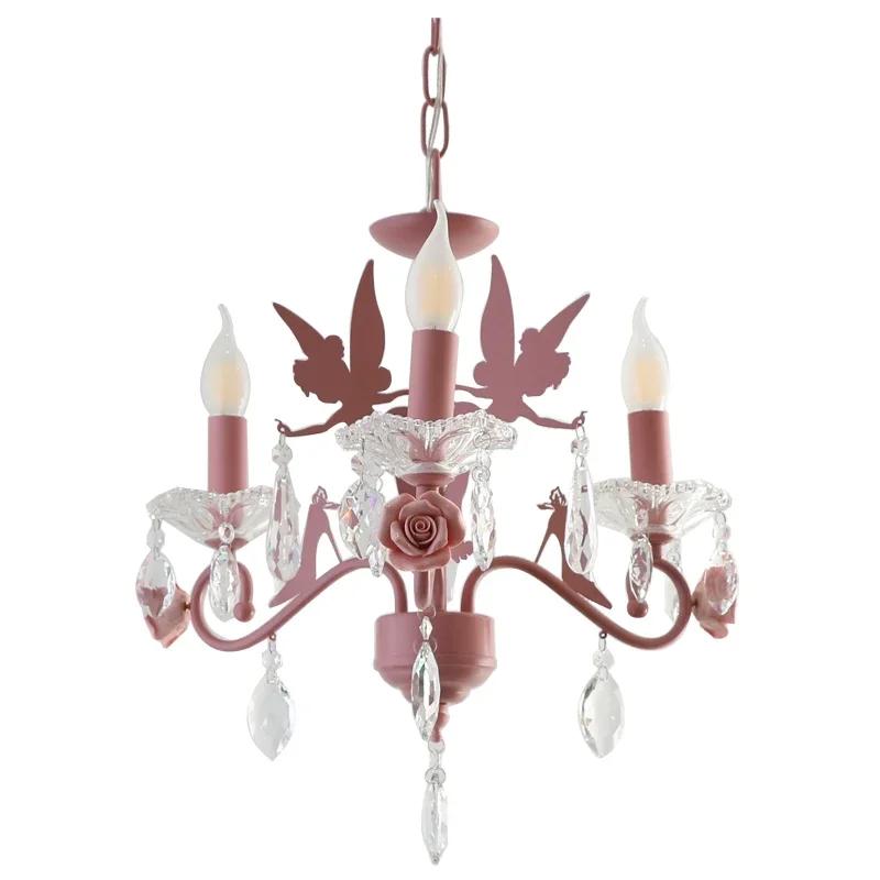 Pink Princess Crystal Chandeliers Princess Room Girl Bedroom Decor Lamp Warm Romantic Fairy Hanging Chandelier Children's Light