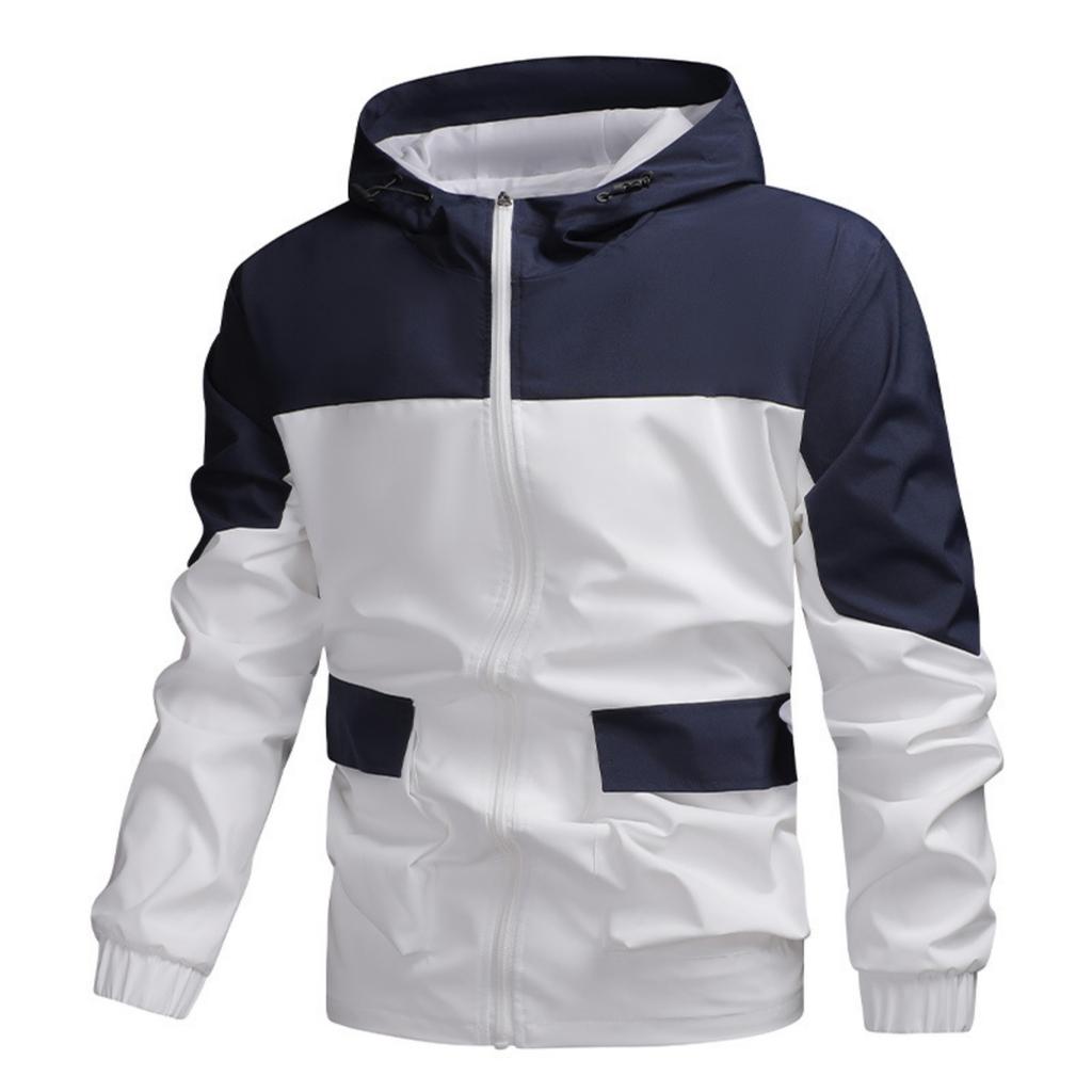 Herren- und Damen-Kapuzenjacken, Workwear-Farbblockmäntel, Herren Sportlich Lässig Leichte Lockere Winddichte Reißverschlussmäntel