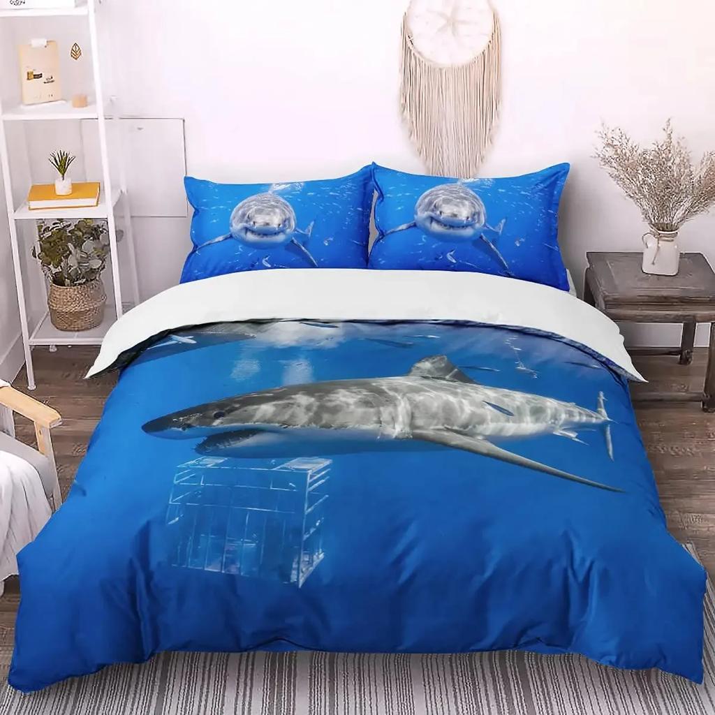 Shark Duvet Cover Set Full Size Queen Size Twin Deep Ocean Animals Bedding Sets For Boys Girls Luxury Soft Comforter Cover Set
