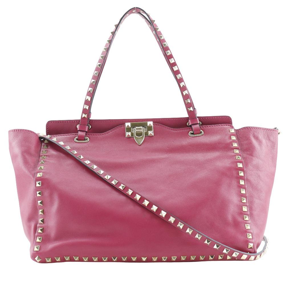 

VALENTINO GARAVANI Rock studs Tote Bag FWB00970 2WAYShoulder pink leather Women Used