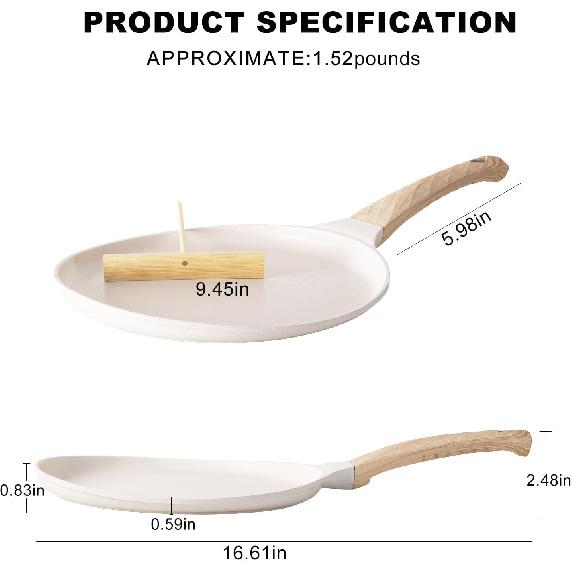 Nonstick 9.5-Inch Crepe Pan - Induction Compatible, PFOA Free, Ideal for Pancake Pan, Tawa Pan for Roti Indian, Griddle, Dosa Pan Non Stick