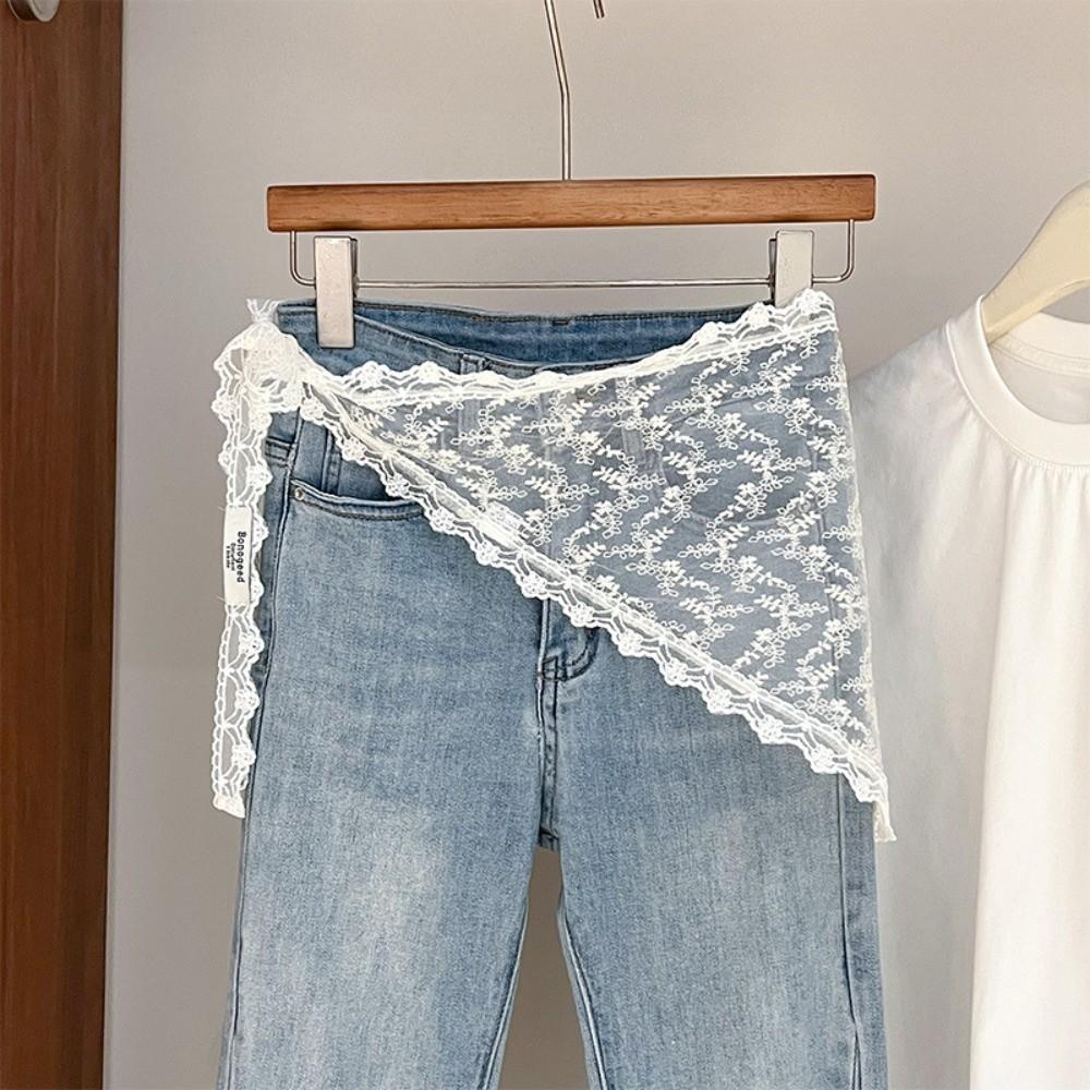 Fashion Flower Embroidery Lace Flower Hair Scarf Cute Thin Bandanas for Women Chic Style Bohemian Mini Lace Skirt
