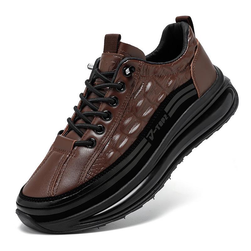 Men's Retro Crocodile Pattern Leather Shoes - Comfortable, Thick Sole, Casual Business Style.