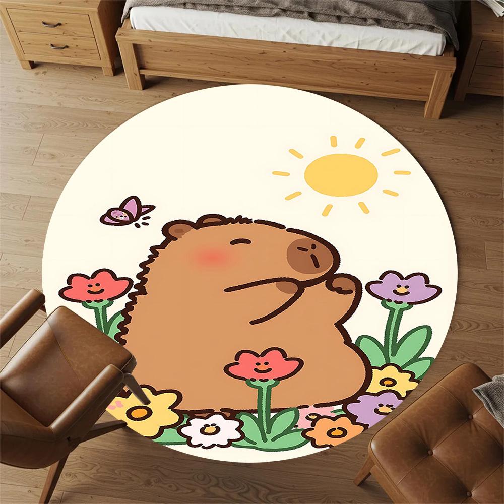 1pc Bear Flowers Round Chair mat office Area Rug - Non-Slip, Floor Mat for Office, Bedroom, and Indoor Decor p127157