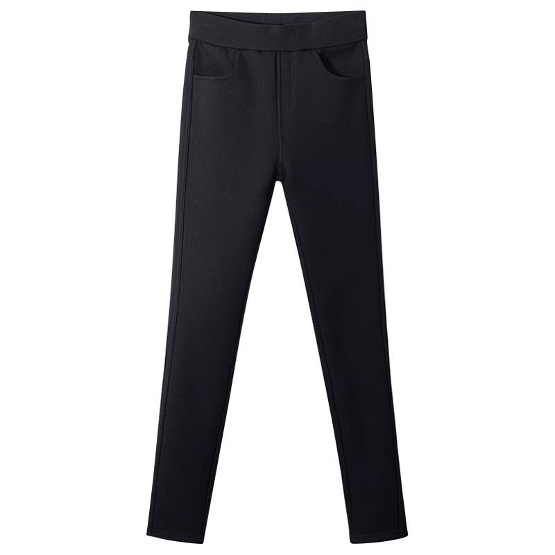 Women's High-Waist Black Wool-Lined Leggings - Warm, Thick, Velvet, Autumn/Winter 2025