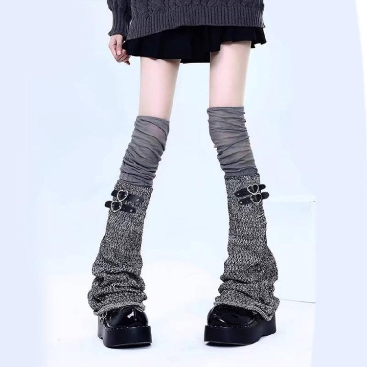 Women Harajuku Punk Flared Foot Covers with Buckled Belt Aesthetic Thigh High Over Knee Leg Warmers Socks Streetwear