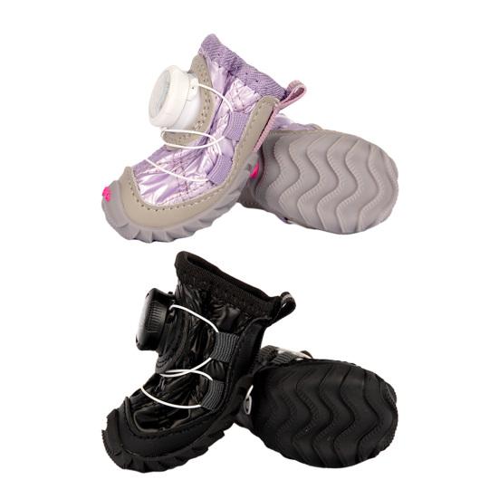 4Pcs Anti-Skid Dog Boots Fleece Lined Paw Protective Shoes with Adjustable Knobs Waterproof Dog Booties from Winter Snow Rain for Dogs