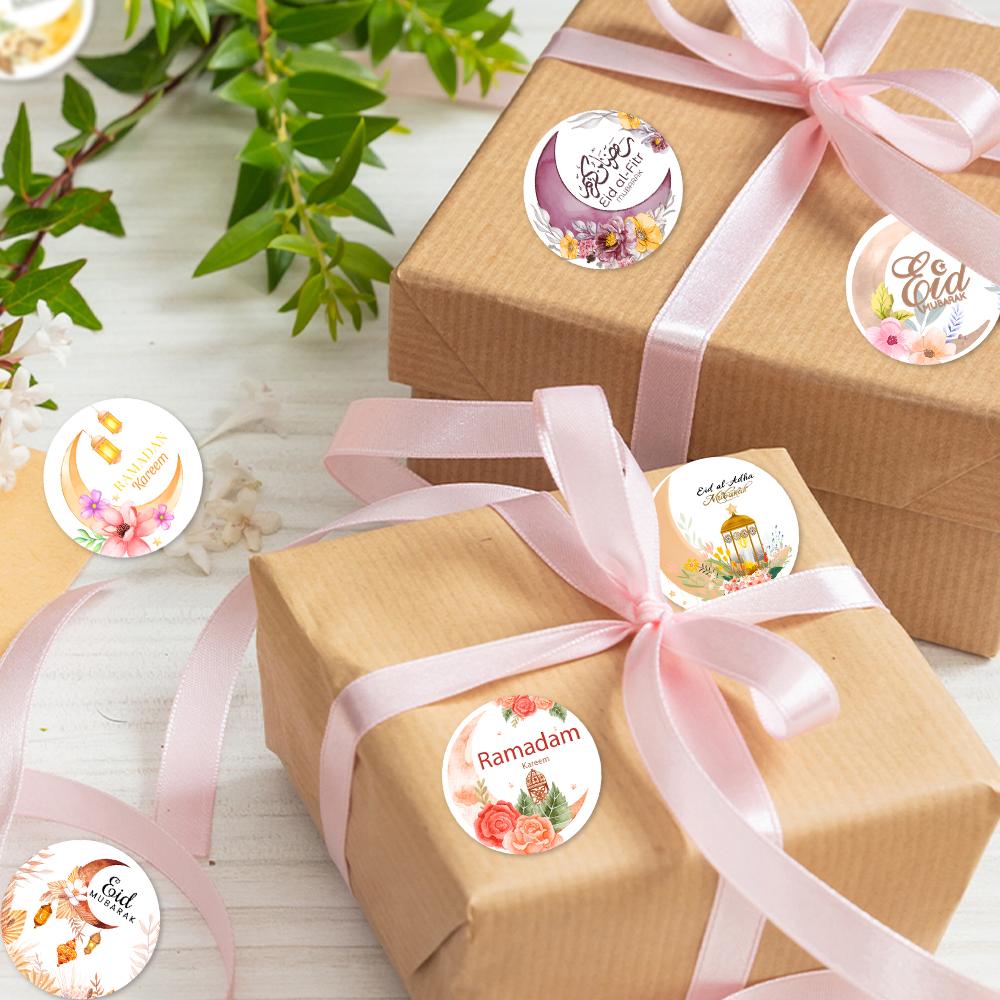 90pcs Ramadan Floral Moon Paper Sticker Eid Mubarak Gift Lable Seal Sticker Islamic Eid Al-fitr Party Celebration Party Supp