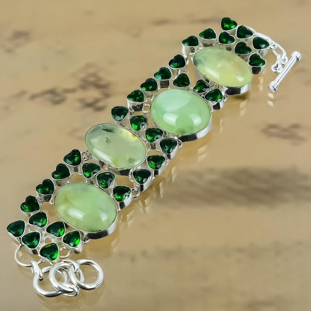 Cadeau Pour Femmes Chaîne Bracelet Réglable Argent 925 Pierre Préhnite Naturelle