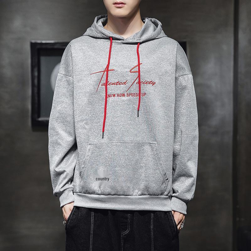 Men s Fashionable Loose-Fit Hooded Pullover: Spring/Autumn Trend with Letter Print L серый