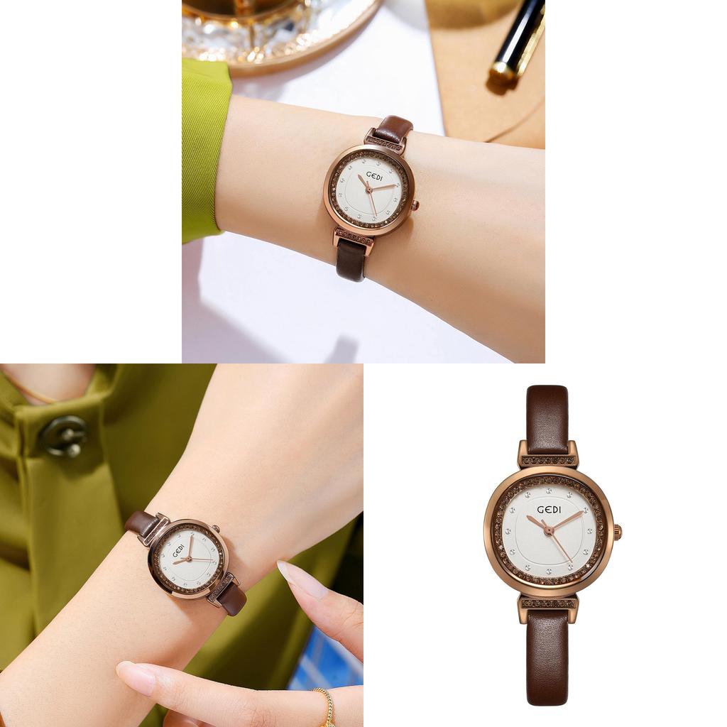Gadi Vintage Ladies Quartz Watch With Leather Strap And Water Resistance For Fashion Enthusiasts