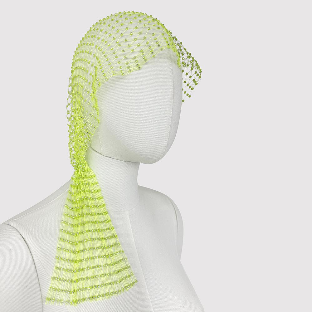 Handmade Hollow Out Fishnet Hat, Rhinestone Fashion Mid-length Fishnet Cap, Trendy Lady Accessory
