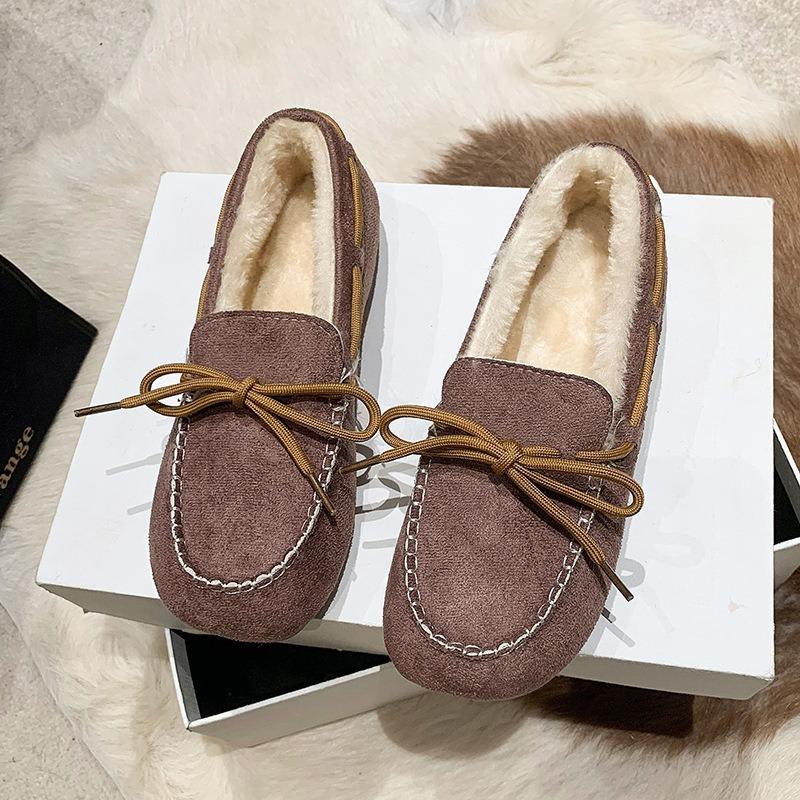 Autumn and Winter New Leather and Fur Integrated Doudou Shoes Women's Cotton Shoes Plush Versatile Fluff Shoes Flat Student Shoes