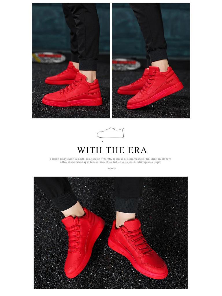 Red Benmingnian Men's Leather Casual Lace-Up Shoes - Autumn Trendy, Versatile, Flat Design