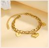 Double Layered Love Charms Heart Link Bracelet Woman, Stainless Steel Cuban Chain Adjustable, Waterproof Jewelry Hypoallergenic