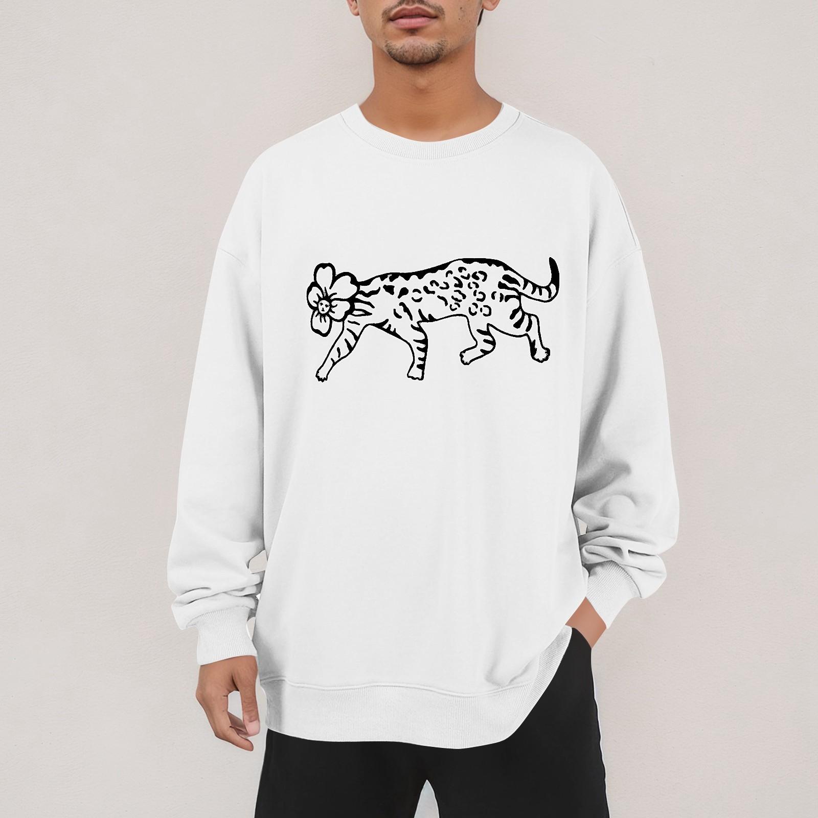 

Мужская мода повседневный длинный рукав принт круглый вырез пуловер топ с карманами XL белый