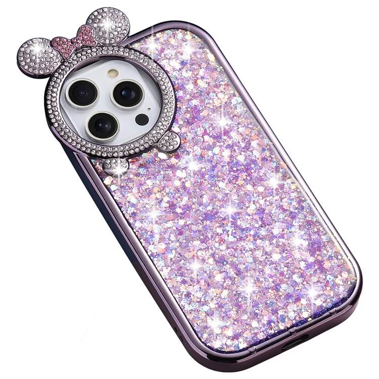 

For iPhone 14 Pro Max Cell Phone Case Rhinestone Decor Epoxy Sequins TPU Cover - Purple