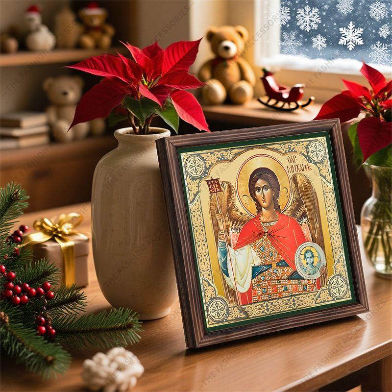 Pintura decorativa de iconos ortodoxos,Icono consagrado "Arcángel Miguel",Pintura para marco de fotos,Arte cristiano para pared,20cm*20cm,Regalo de decoración espiritual