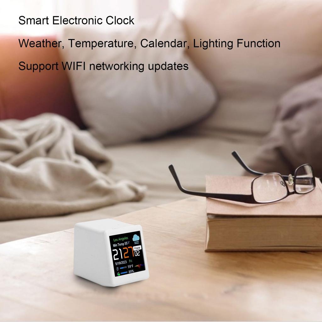 Smart Electronic Clock, Multifunctional Digital Display Weather Station with LCD Screen Temperature Calendar WiFi Auto Brightness 24-Hour Display