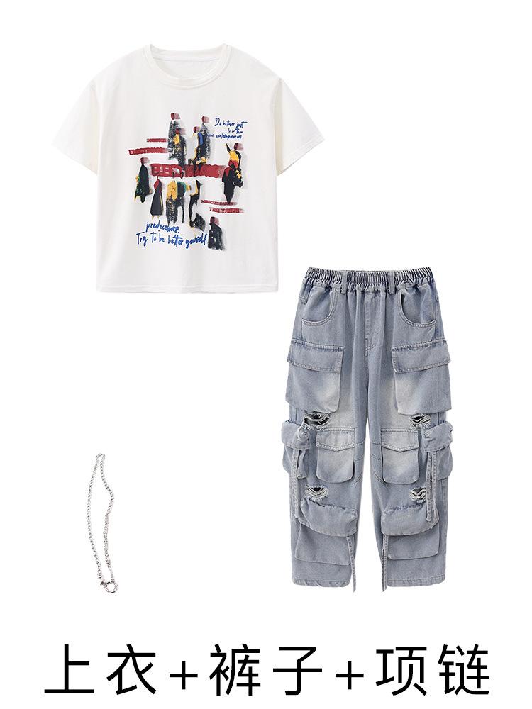 Hip-Hop Children'S Trendy Jazz Dance Performance Costumes Girls Catwalk Navel Suit Hip-Hop Hiphop Performance Costumes Summer